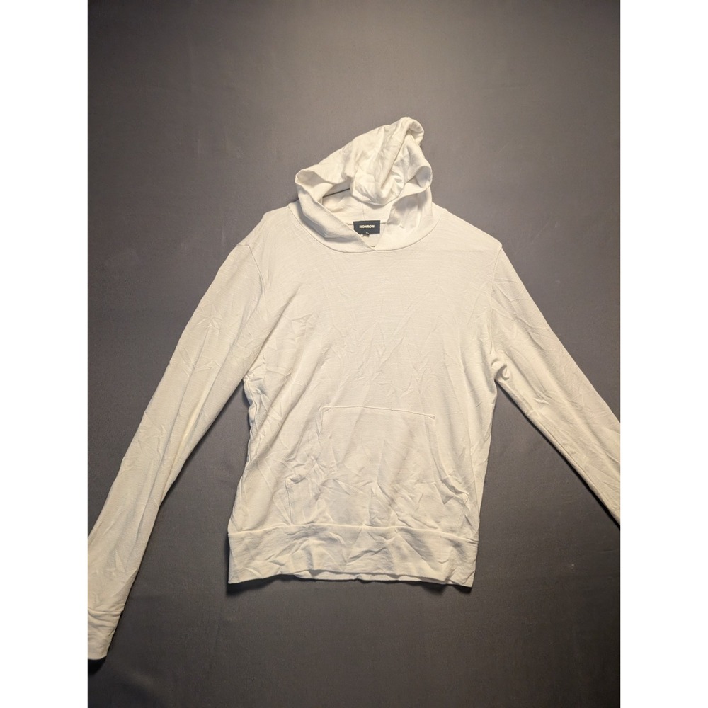 Monrow Hoodie Womens XS White Ribbed Trim Kangaroo Pocket Long Sleeve Streetwear
